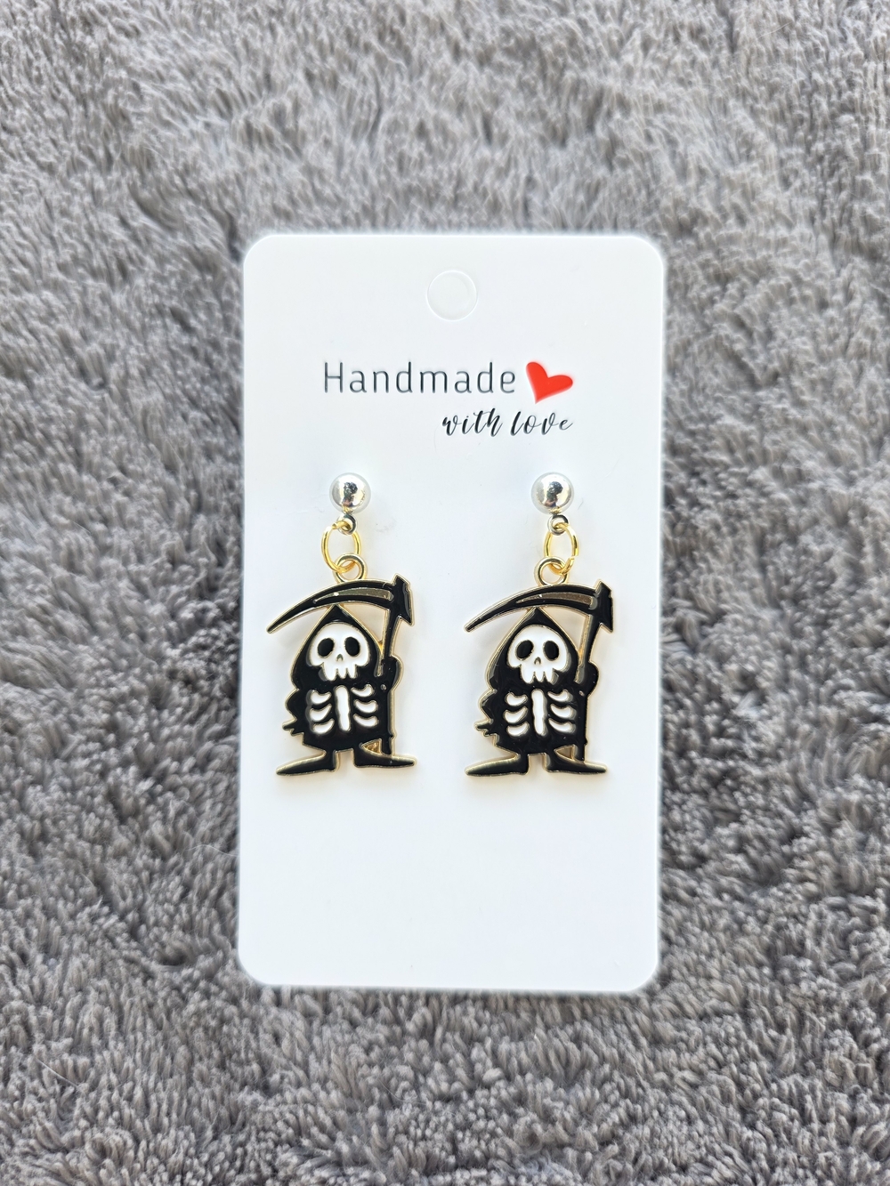 Halloween Earrings: Cute Gold Grim Reaper